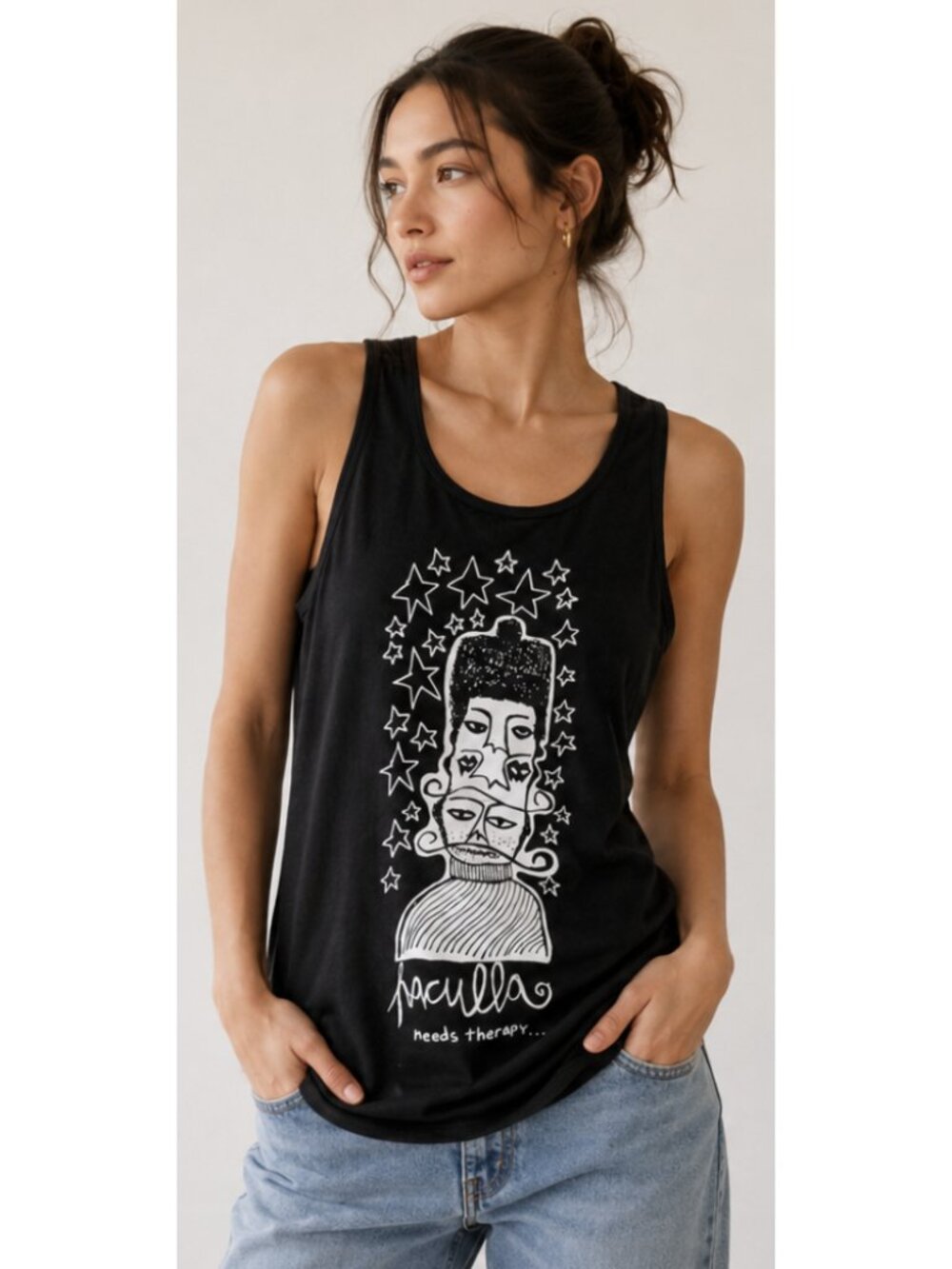 HACULLA Cotton Graphic Print Needs Therapy Tank Top Black XS Street Avant Garde
